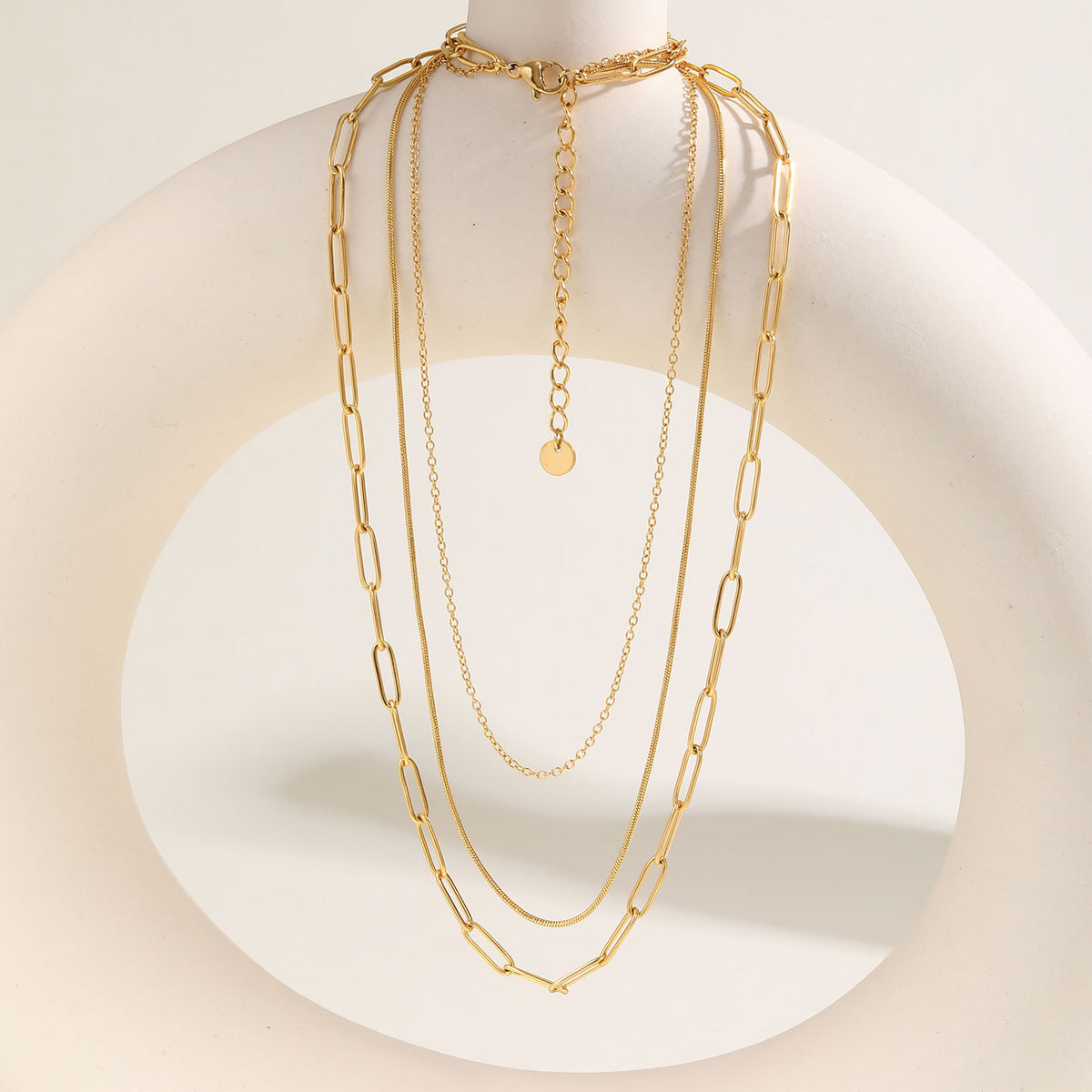 Stainless Steel Flat Cross Chain Round Snake Chain Small Square Chain Triple Gold Necklace
