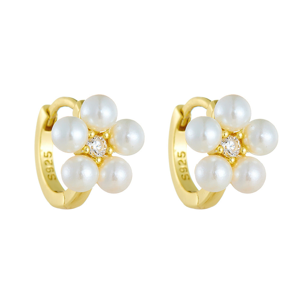 S925 Sterling Silver Pearl Flower Earrings Women's 2025 Trend