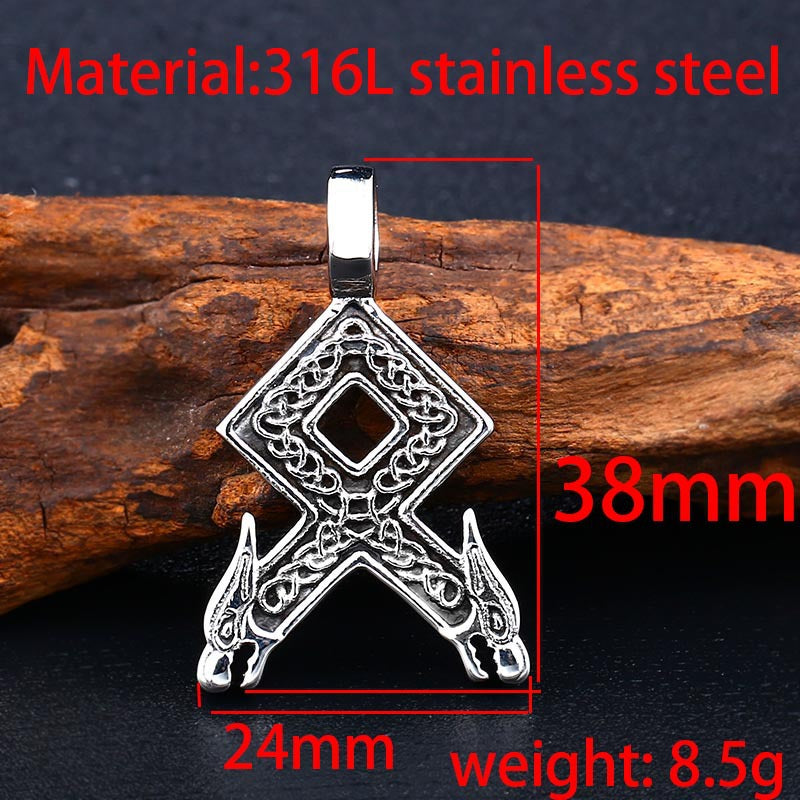 Titanium Steel Pendant with Nordic Viking Rune and Retro Double Dragon Heads for Men