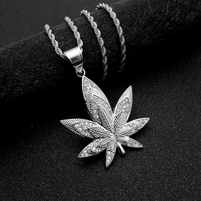 Hip Hop Jewelry Titanium Gold Plated Zircon Maple Leaf Pendant Necklace By Planderful For Urban Fashion Fans