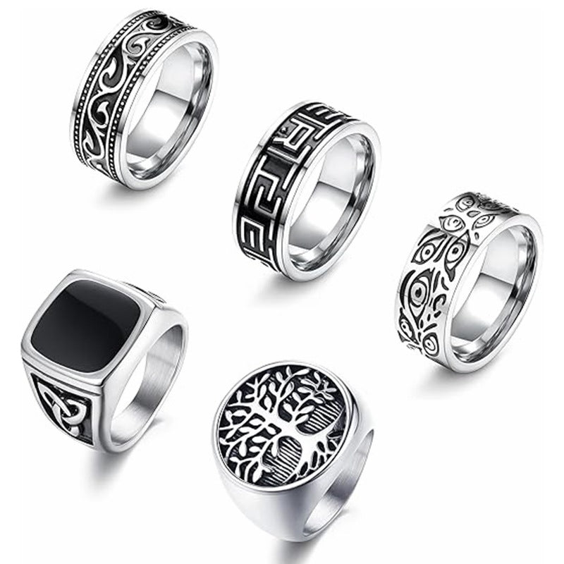 Planderful Titanium Steel Ring Set For Unisex Protection Devil Eye Gods Eye Hip Hop Style