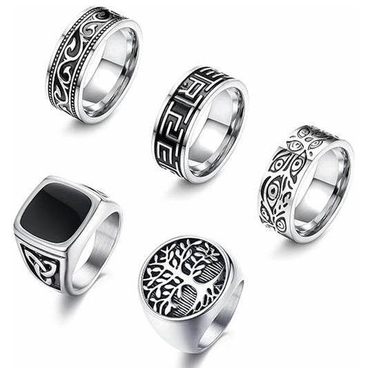 Planderful Titanium Steel Ring Set For Unisex Protection Devil Eye Gods Eye Hip Hop Style