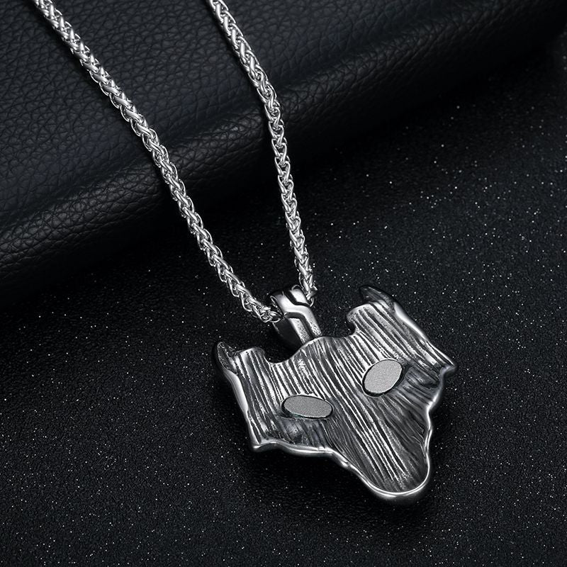 Planderful Everyday Genie Wolf Head Pendant Necklace Stainless Steel Green Eyes Nordic Viking Celtic For Men