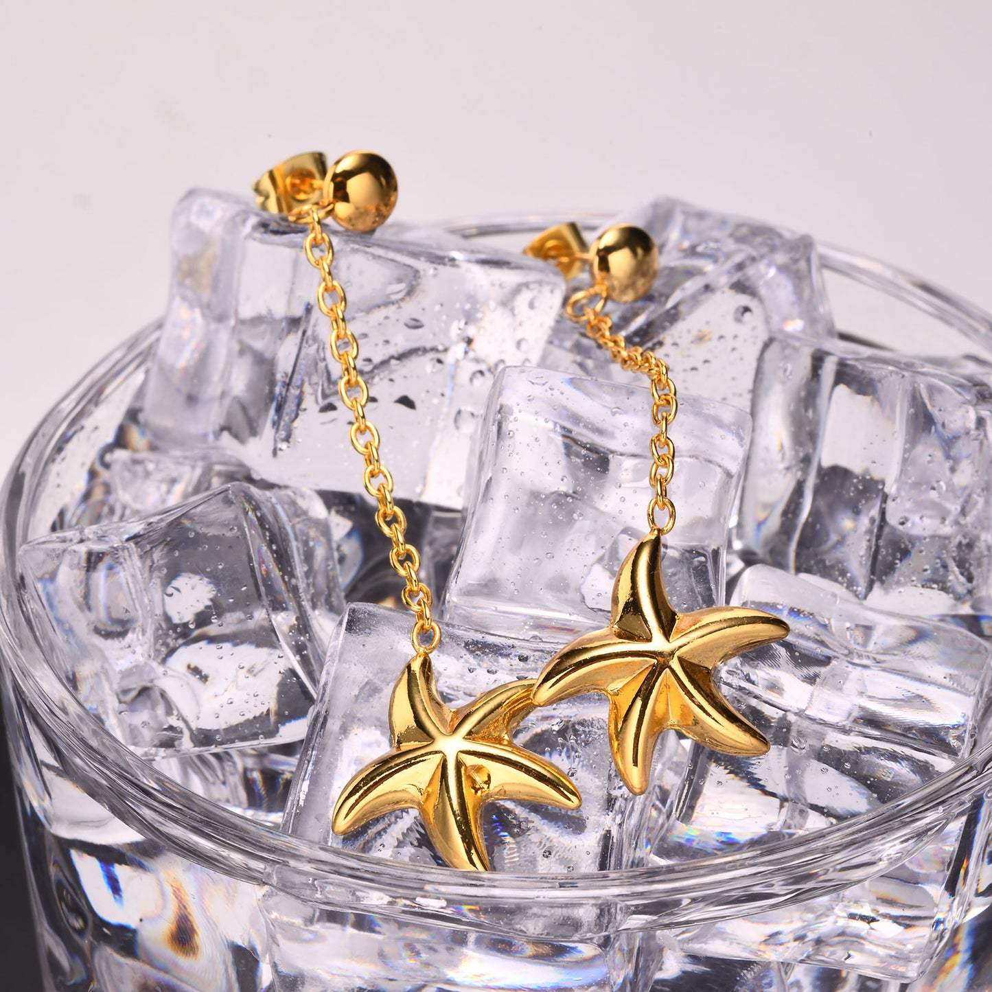 Jewelry Stainless Steel Starfish Fringed Earrings Gold Ladies