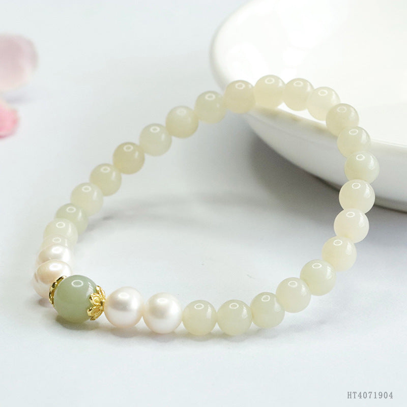 Qingshui Hetian Jade & Freshwater Pearl Bracelet