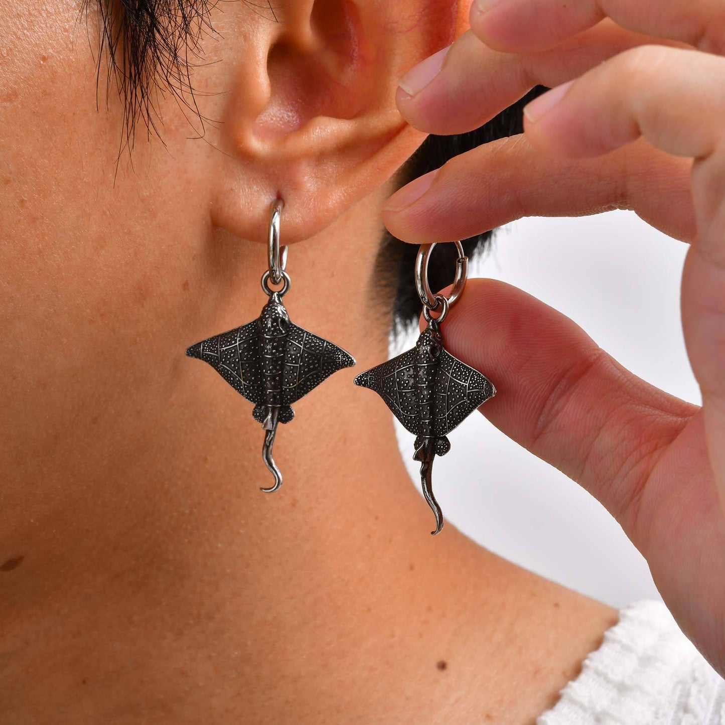 Planderful Mens Trendy Stainless Steel Devil Fish Earrings