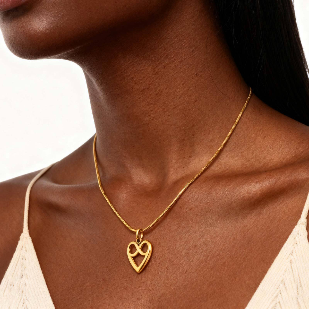 Stainless Steel Women's Collarbone Chain Hollow Heart-Shaped Infinite Pendant Necklace
