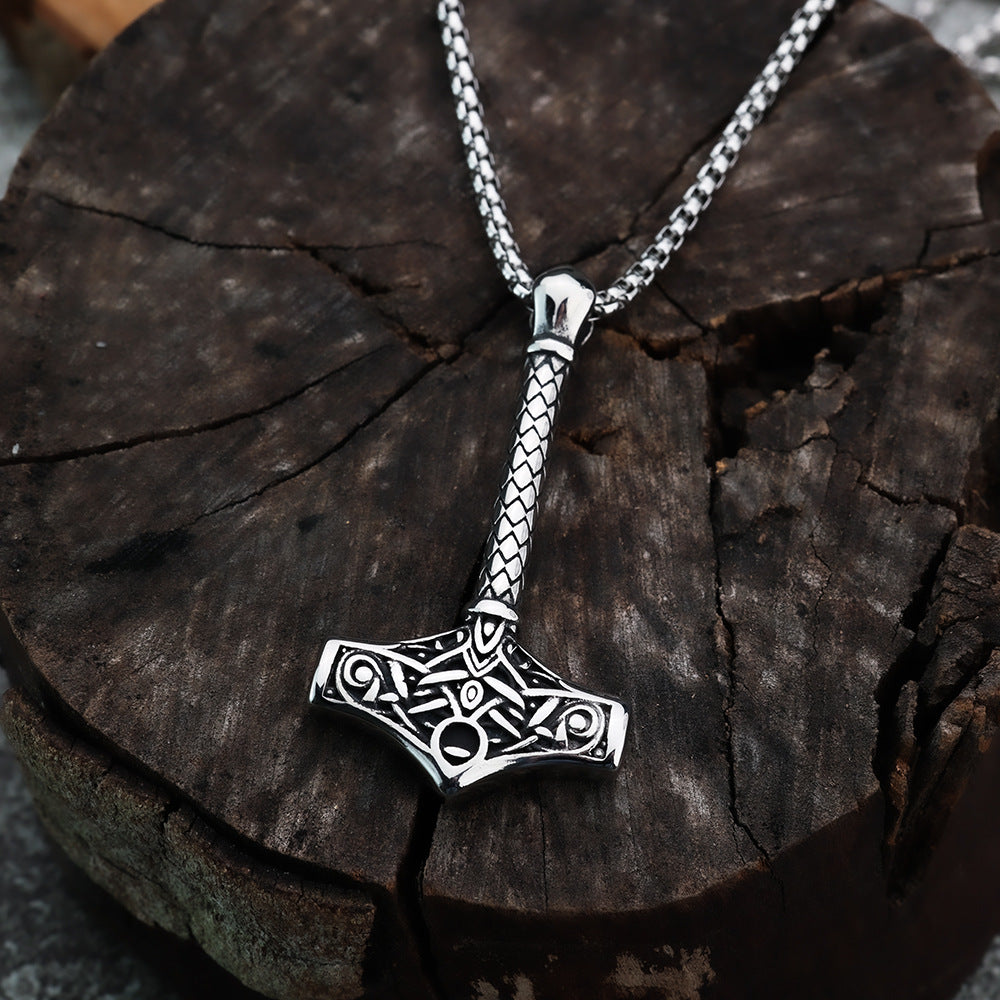 European And American Jewelry Wholesale Titanium Steel Pendant Necklace Retro Viking Hammer For Men