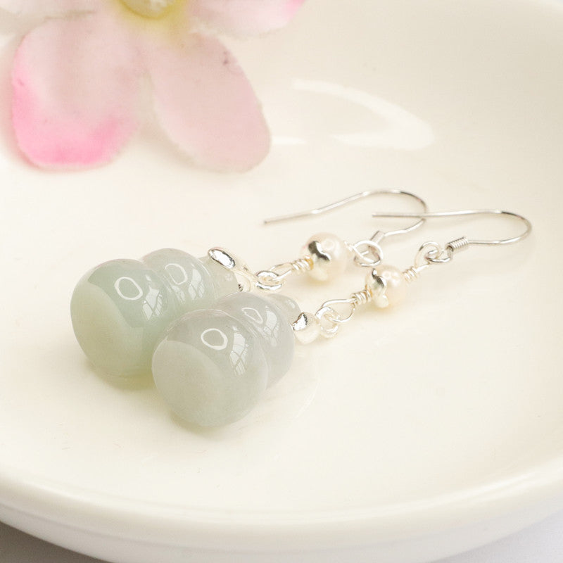 Jadeite Gourd 925 Silver Hook Earrings