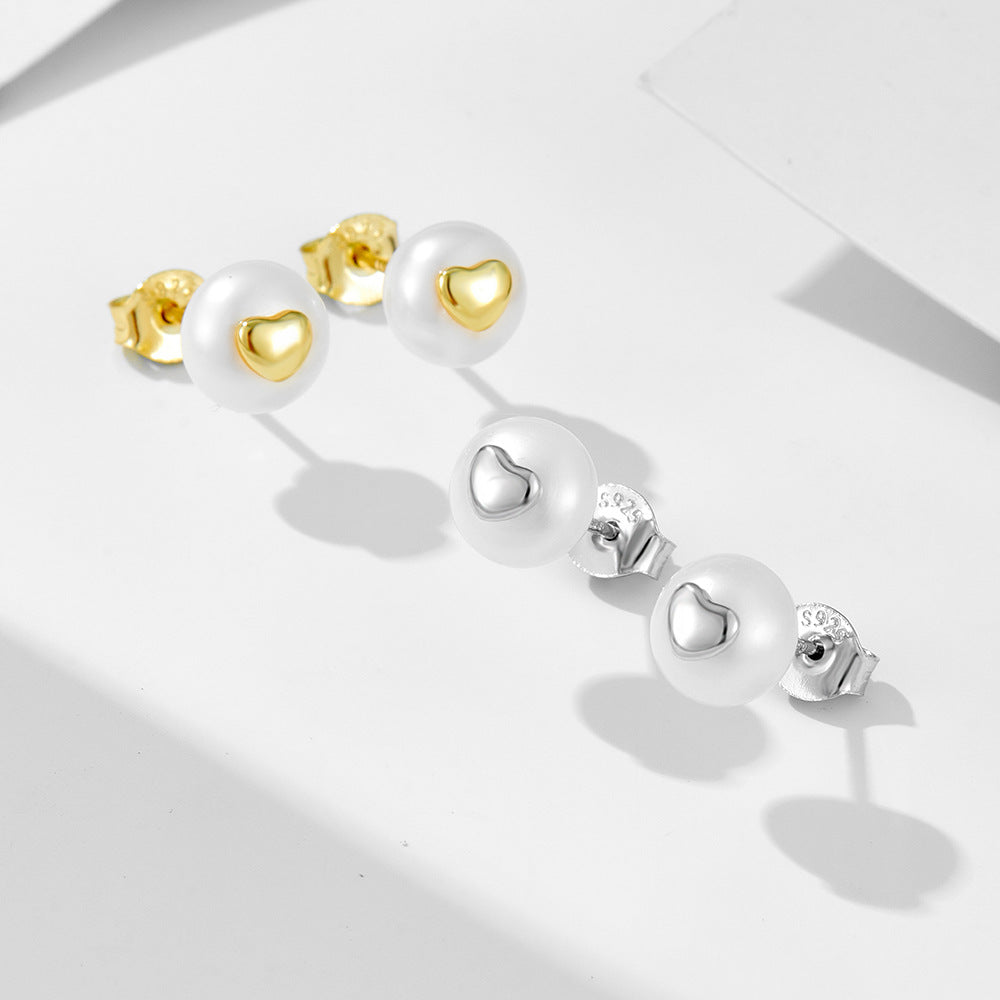 S925 Sterling Silver Xiaoxiangfeng Natural Pearl Stud Earrings French Premium Heart Earrings Ear