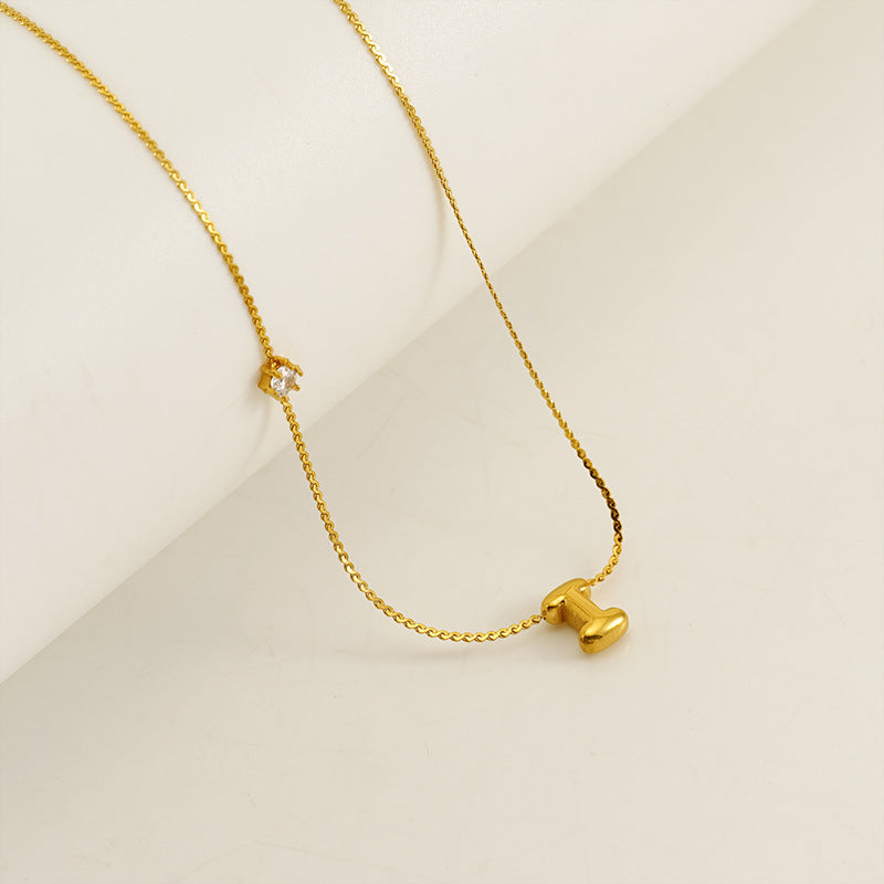 Planderful Jewelry Simple Chubby Bubble Letter Necklace Stainless Steel Personalization Pendant