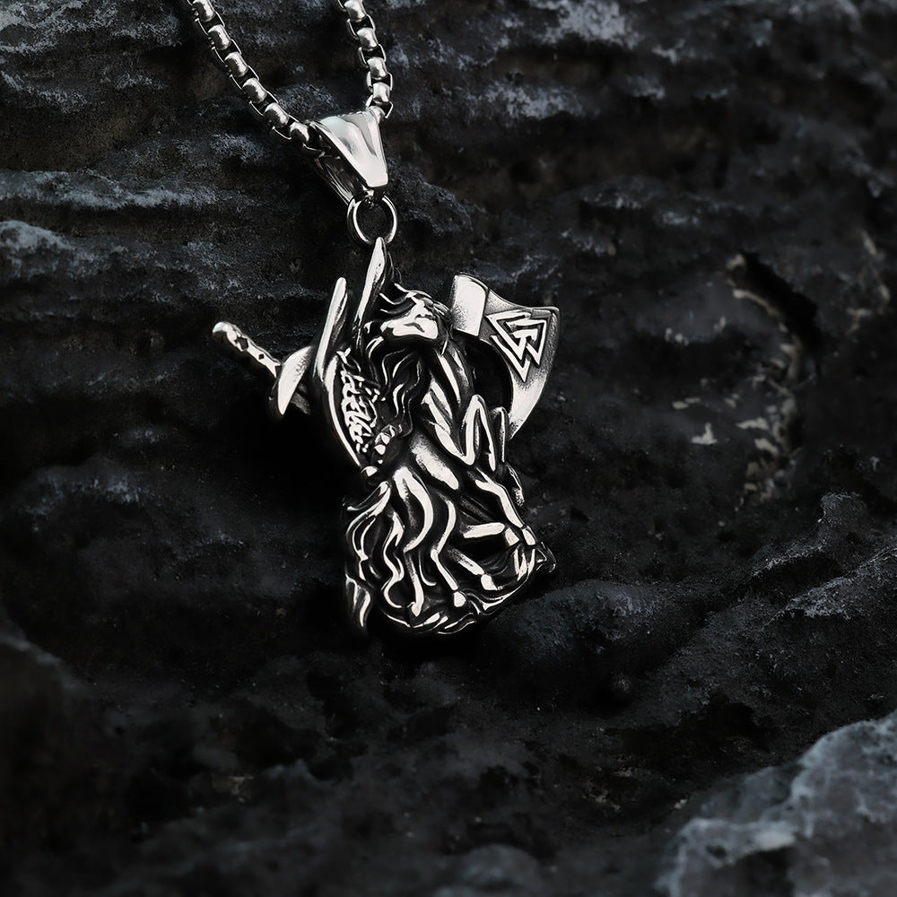 Nordic Retro Men's Stainless Steel Viking Weapon Necklace