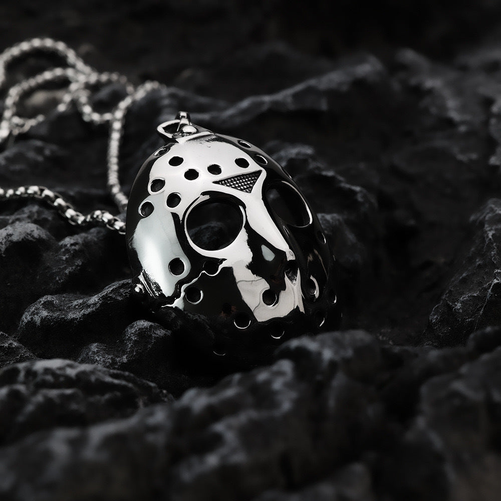 Jason Mask Pendant Necklace Stainless Steel Jewelry by Planderful for Halloween Fans and Cosplay Enthusiasts