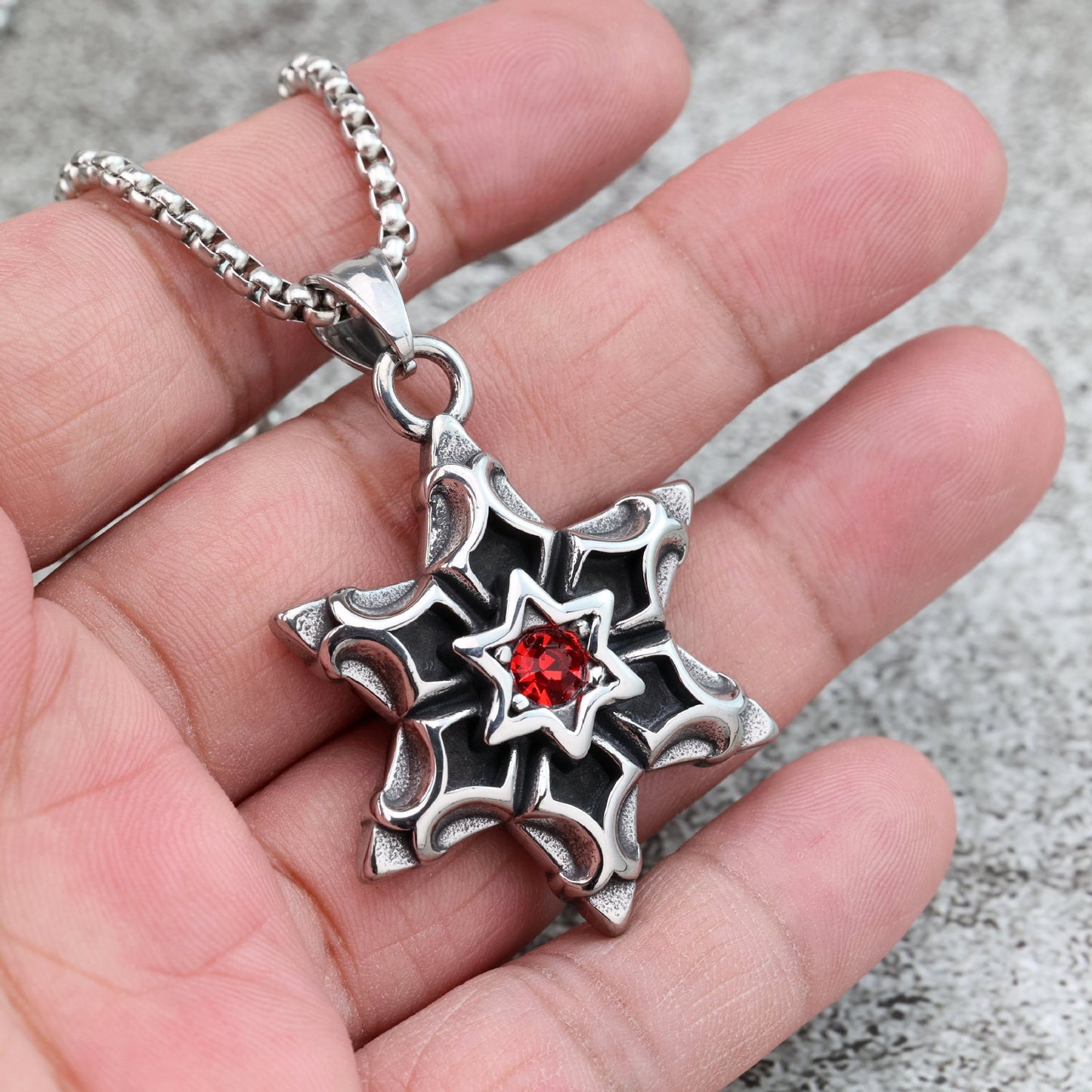 Planderful Hexagram Zircon Pendant For Men Stainless Steel Retro European And American Style