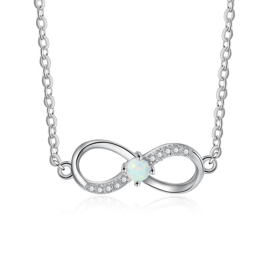 Round Opal Zircon Infinite Symbol Sterling Silver Necklace