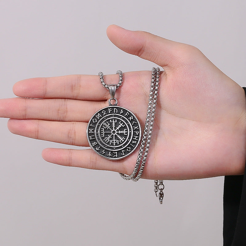 Stainless Steel Necklace - Vintage Viking Compass Pendant For Men Everyday Casual Wear
