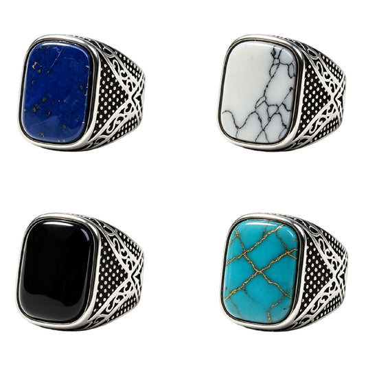 Lapis Lazuli Gemstone Titanium Steel Ring