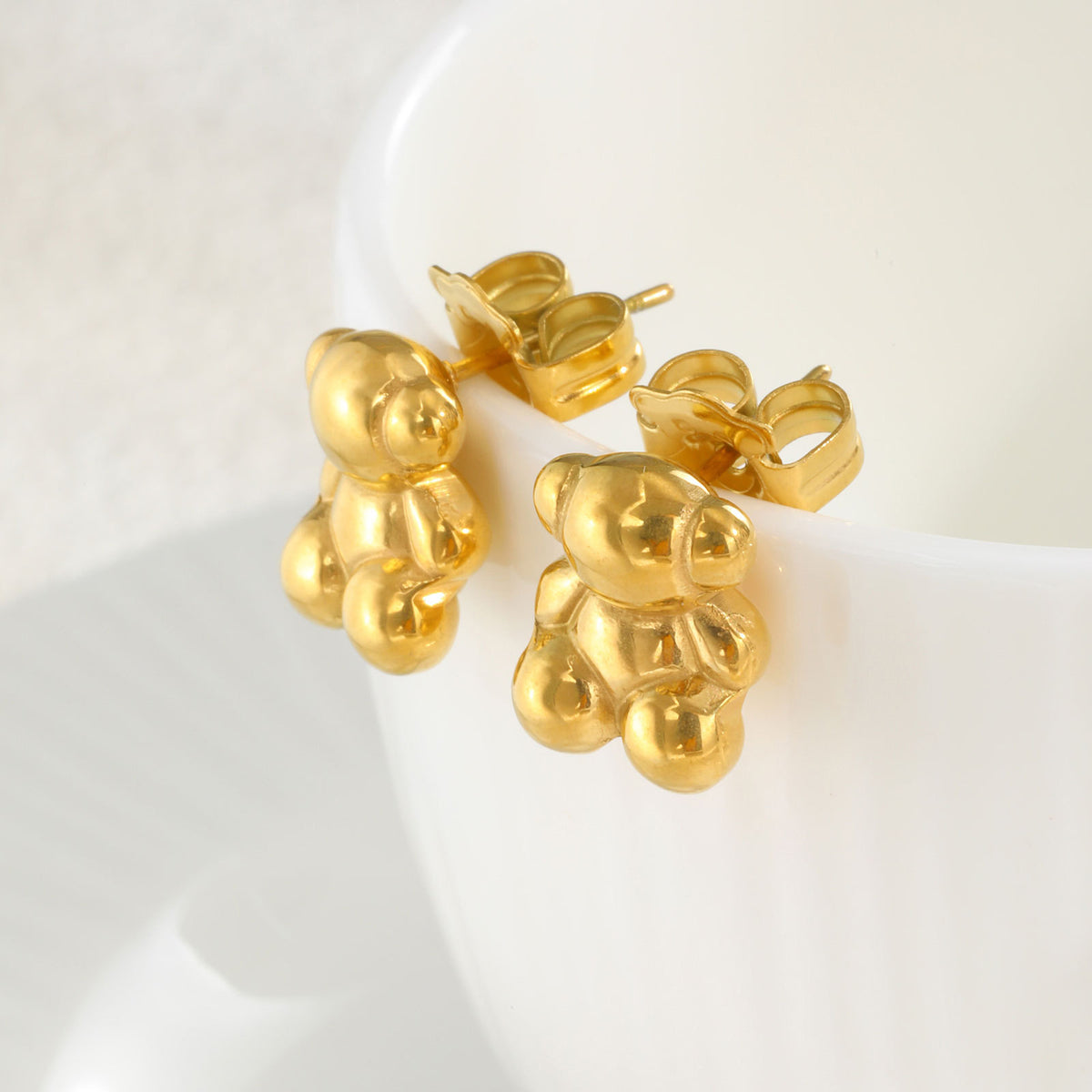 Gold-Tone Teddy Bear Stud Earrings