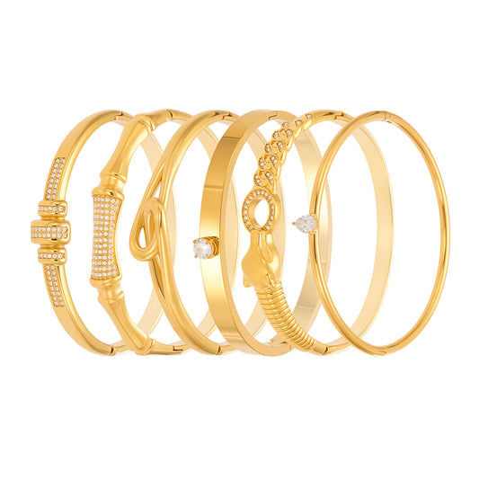 Planderful Zircon Bamboo Stainless Steel Bracelet Women