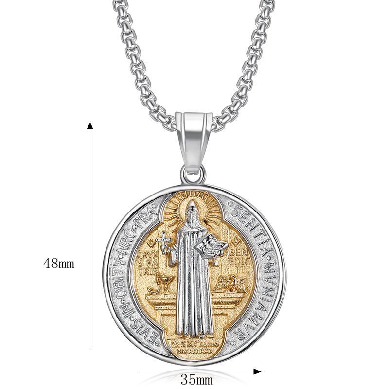 Planderful Saint Benedict Exorcism Pendant Necklace In Titanium Steel Gold Plated For Hip Hop Fans