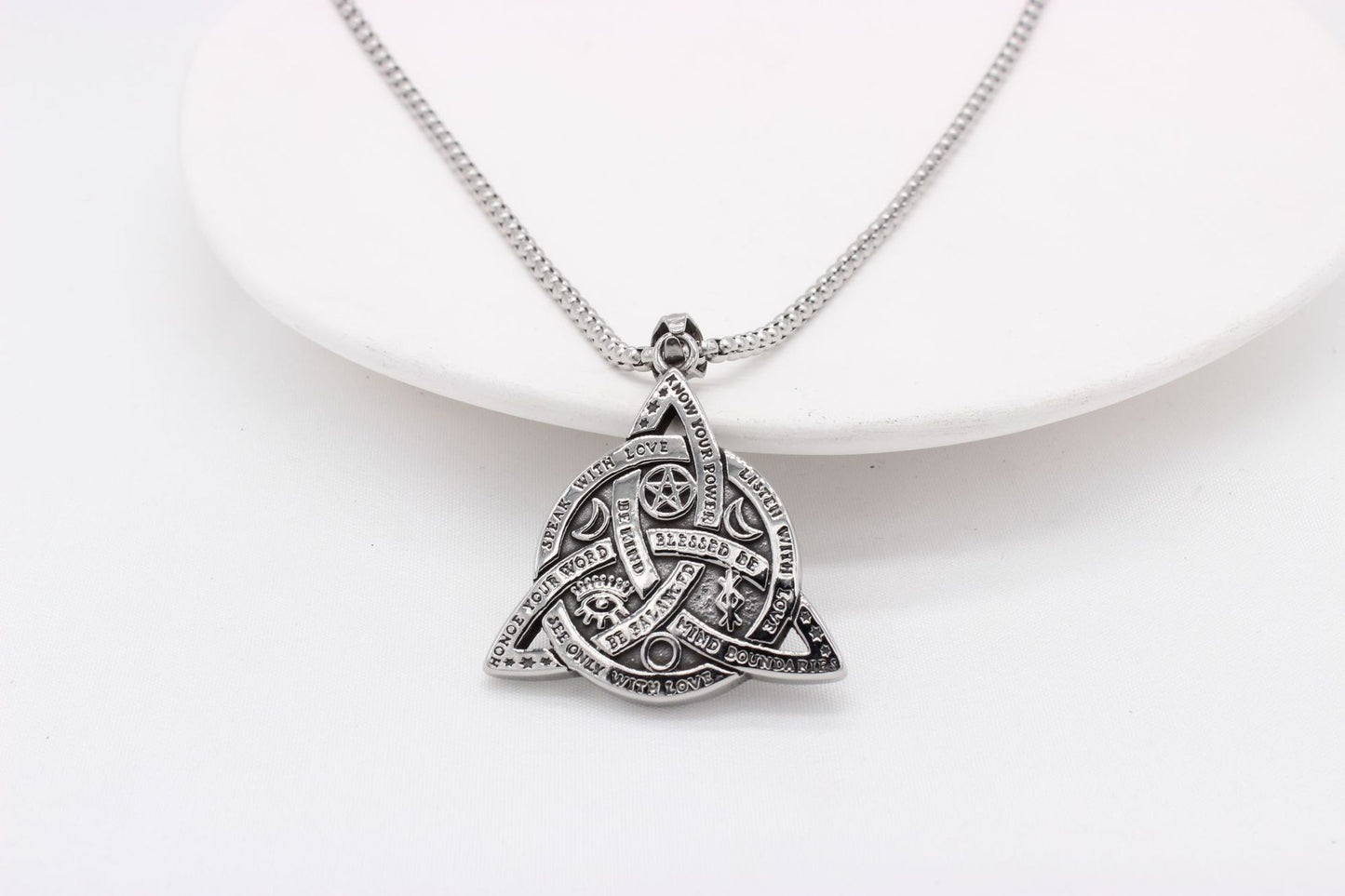 Titanium Steel Viking Triangle Pendant Star Moon Unisex Protection Necklace Planderful Bold