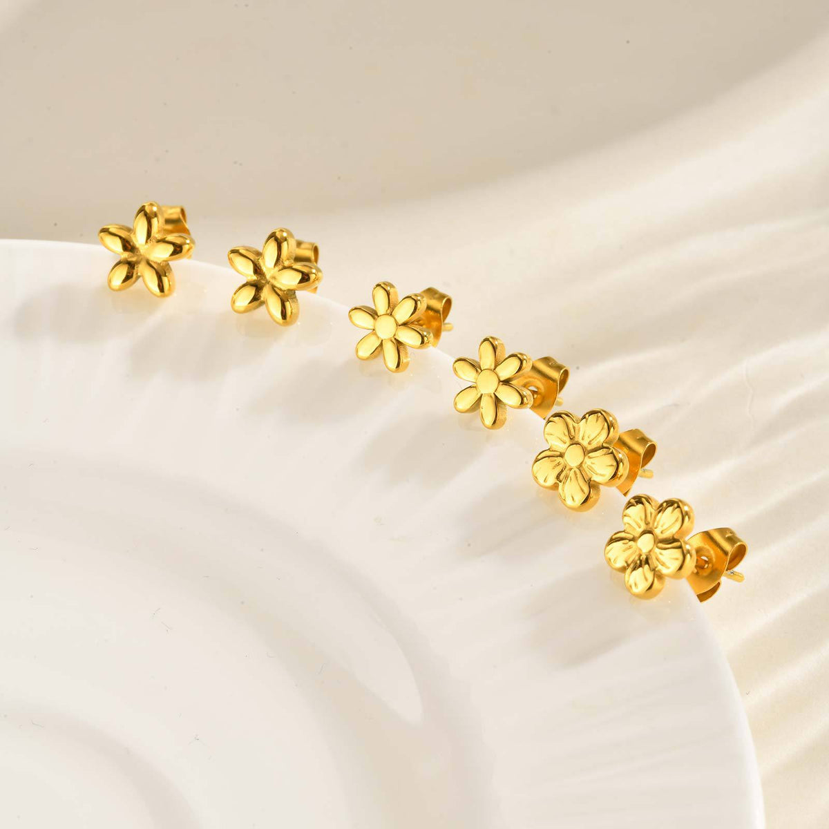 Stainless Steel Floral Gold-Plated Earrings