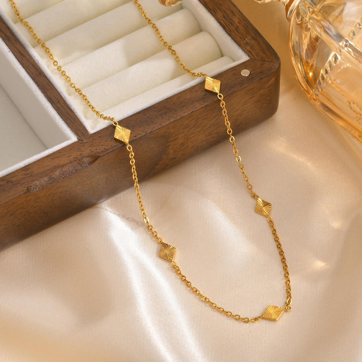 Stainless Steel Sun Moon Stars Geometric Gold Necklace Women