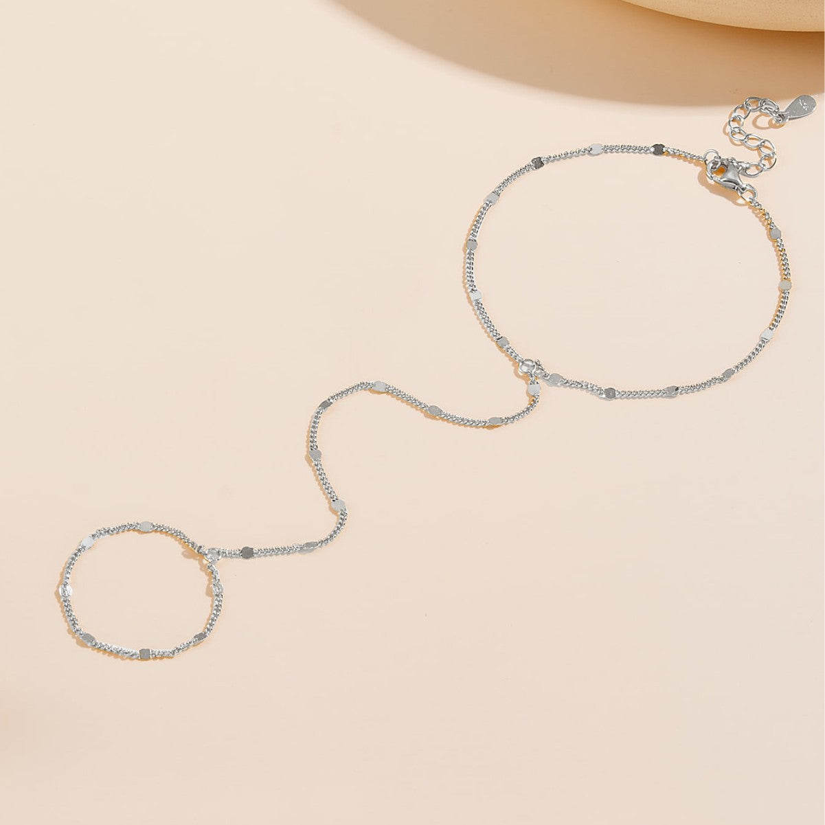 S925 Sterling Silver Beach Chain Ring Bracelet Integrated Chain Hand