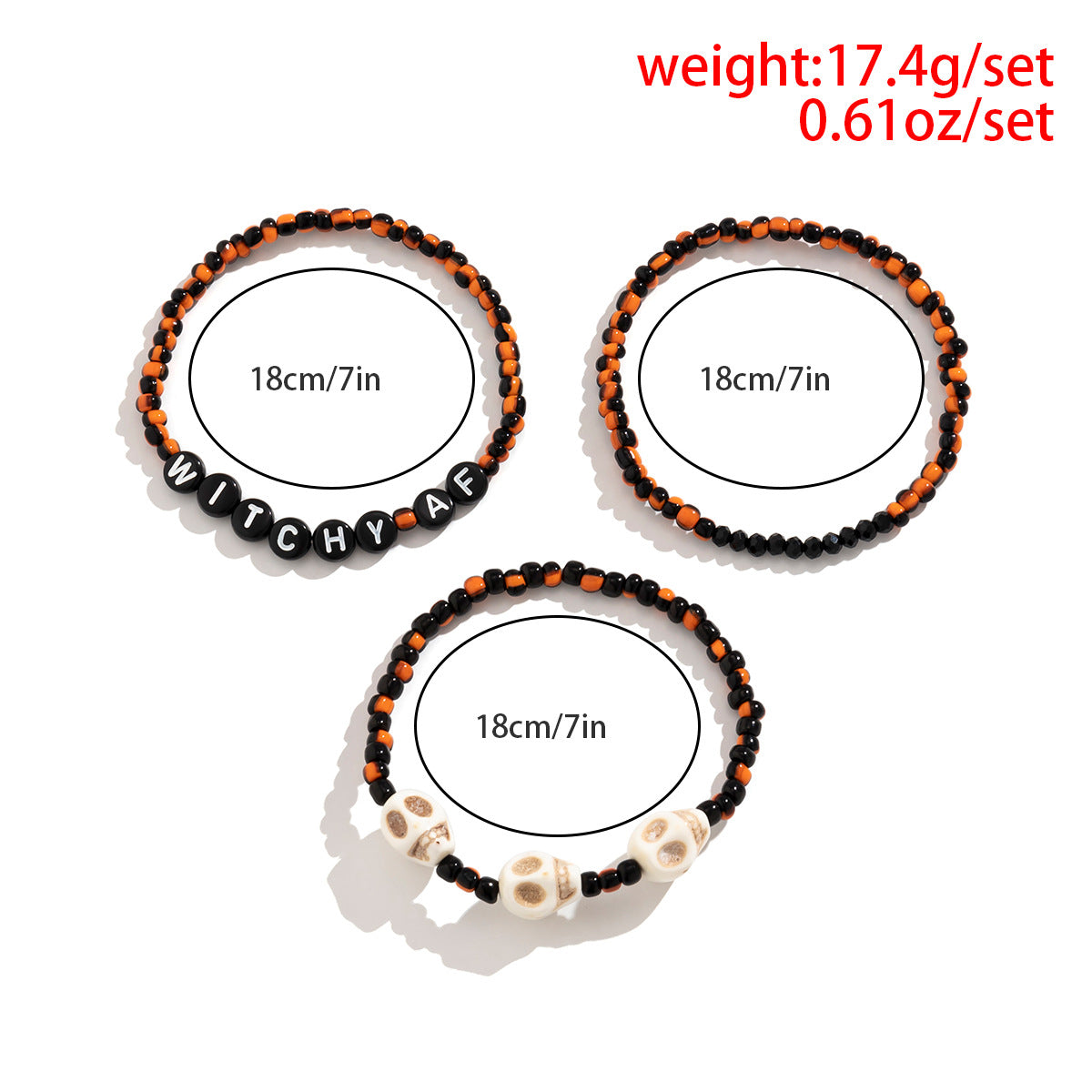 Planderful Vienna Verve Beaded Elastic Bracelet Set For Women Retro Skull Letter Witch Jewelry Statement