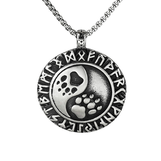 1) Planderful Viking Rune Pendant Necklace For Men In Stainless Steel With Personalized Paw Motif Gift