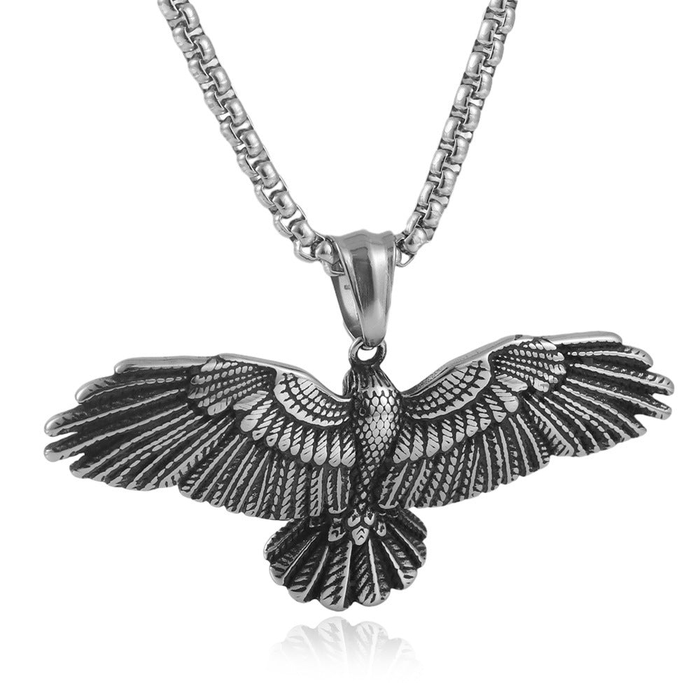 Titanium Steel Eagle Pendant Necklace for Men - Retro Punk Style European and American Design