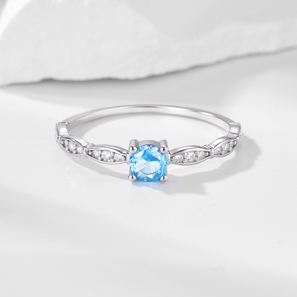 925 Sterling Silver Japanese Aquamarine Zircon Ring Wind Ring