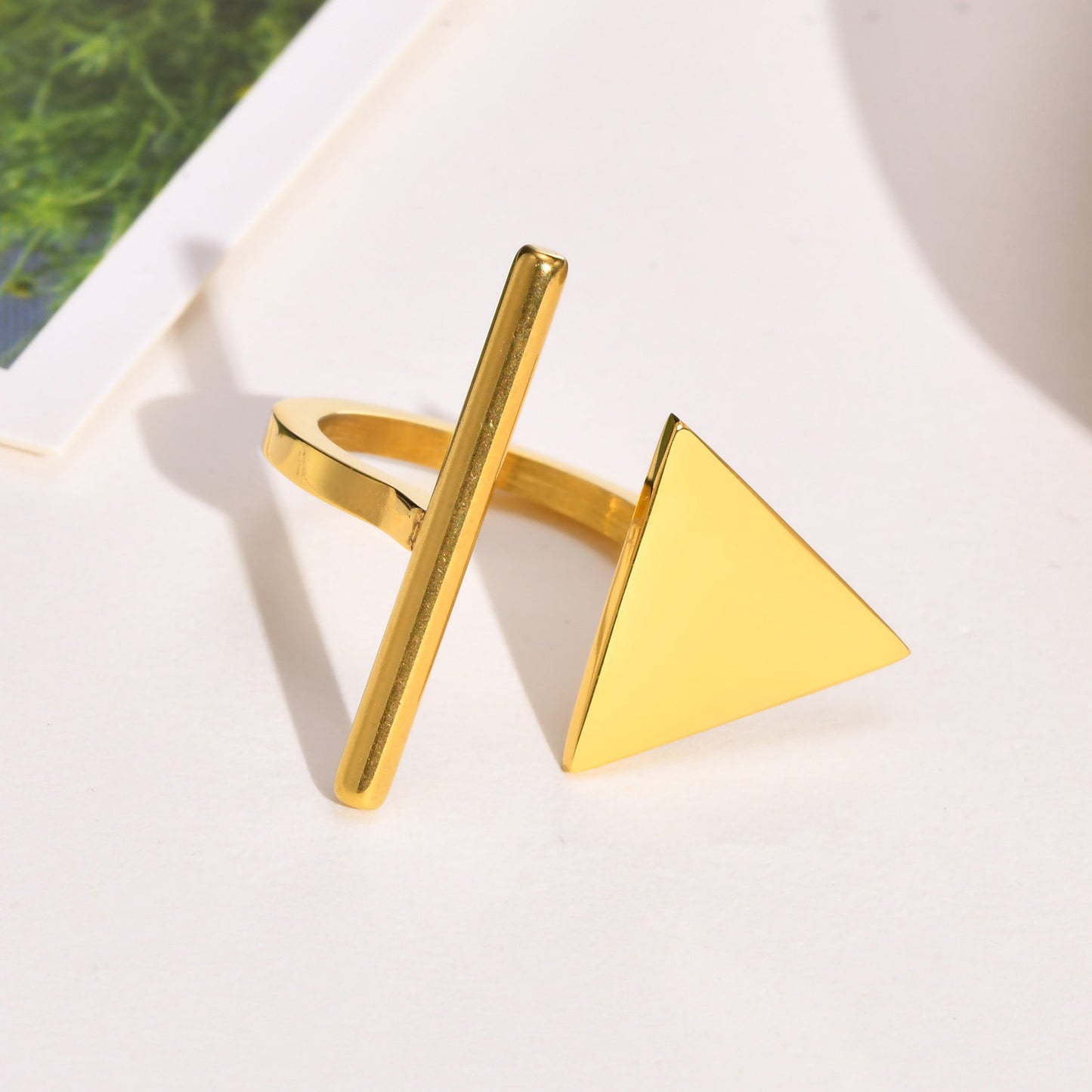 Cross-Border Jewelry Stainless Steel Triangle Geometric Ring