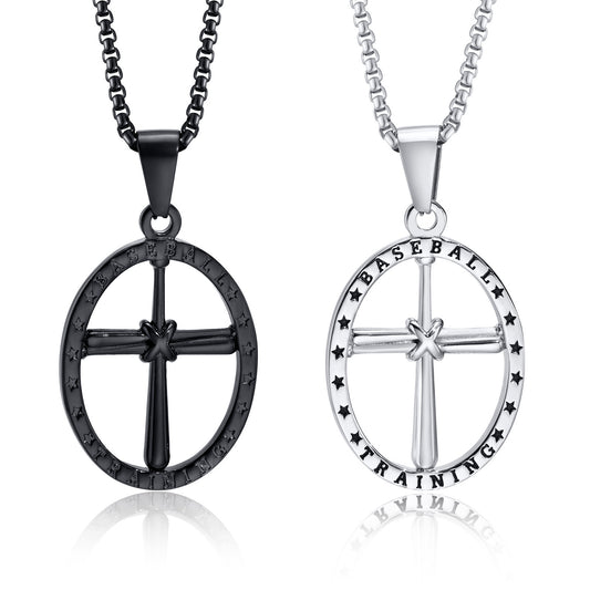Cross-Border Jewelry Men's Necklace Stainless Steel Baseball Cross