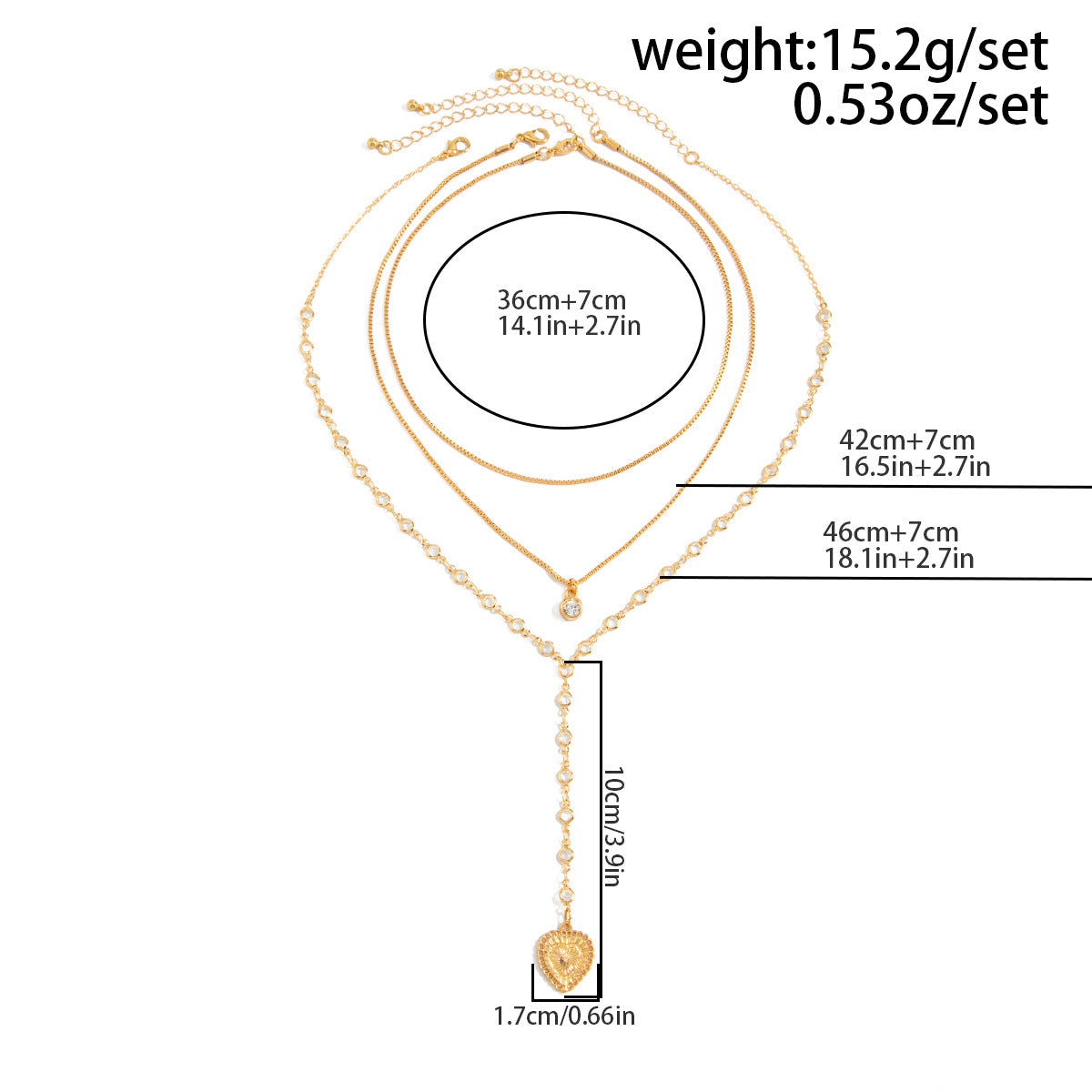 Thin Cha Stacked With Long Love-Shaped Necklaces Retro French Micro-Inlaid Zircon Collarbone Necklace
