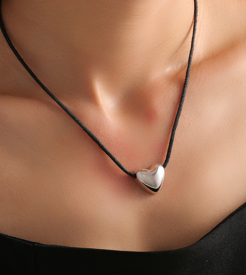 Elegant Titanium Steel Love Pendant Necklace with Braided Rope Design