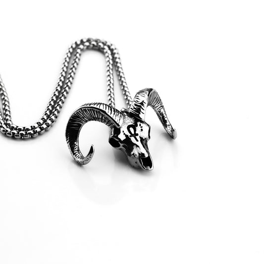 Nordic Retro Stainless Steel Men's Pendant Sheep Head Anka Cross