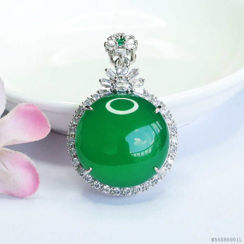 Green Chalcedony Peace Plaque Pendant — No Chain