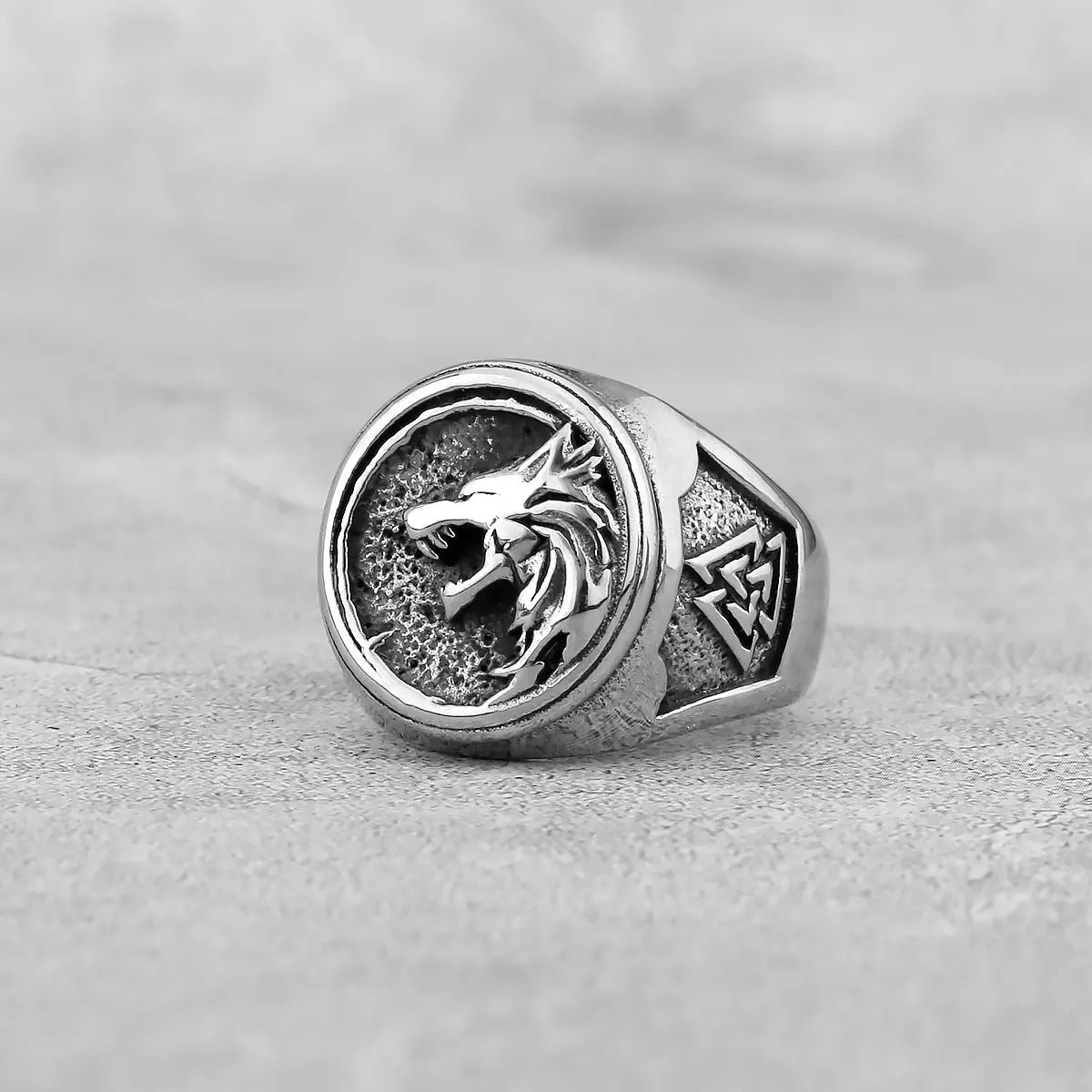 Planderful Everyday Genie Viking Odin Wolf Head Stainless Steel Ring for Men Hip Hop Style