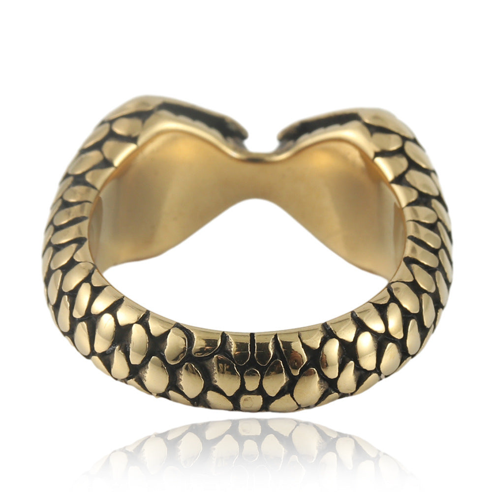 Retro Double-Headed Snake Men's Ring in Titanium Steel - European and American Style