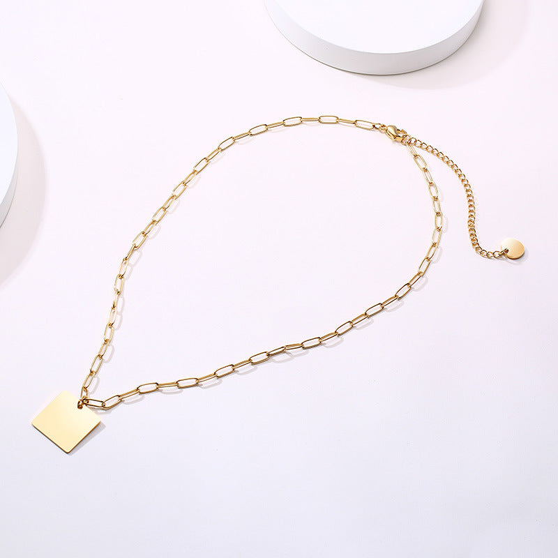 Stainless Steel Square Necklace Women Gold Fashion Accessories