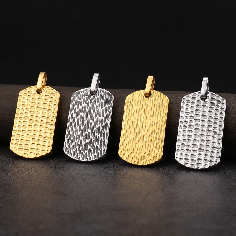 Trendy Retro And Old Hammer Pattern Military Brand Pendant, Fashionable And Water Ripple Necklace