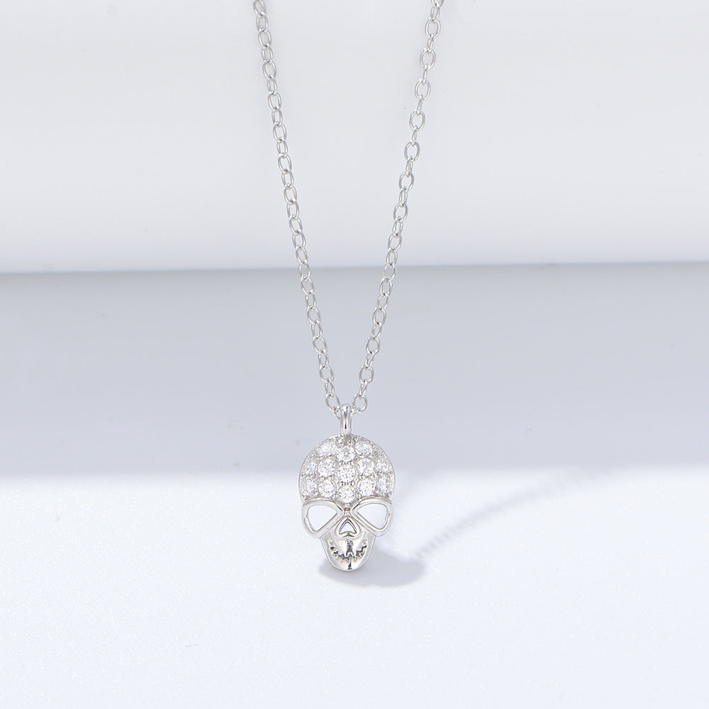 S925 Sterling Silver Zircon Skull Pendant Necklace Hip-Hop Personality Foreign Trade