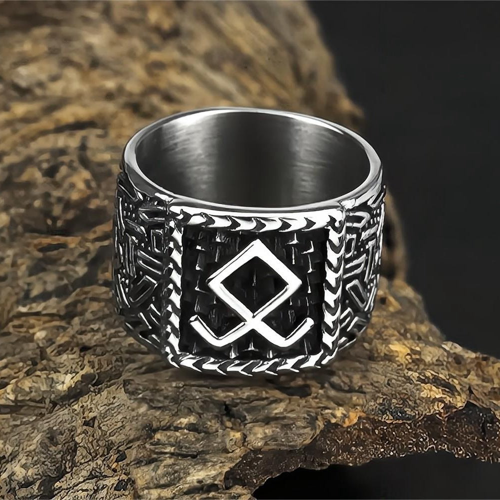 European and American Jewelry Wholesale Men's Titanium Steel Ring Viking Rune Design Rustproof for Men