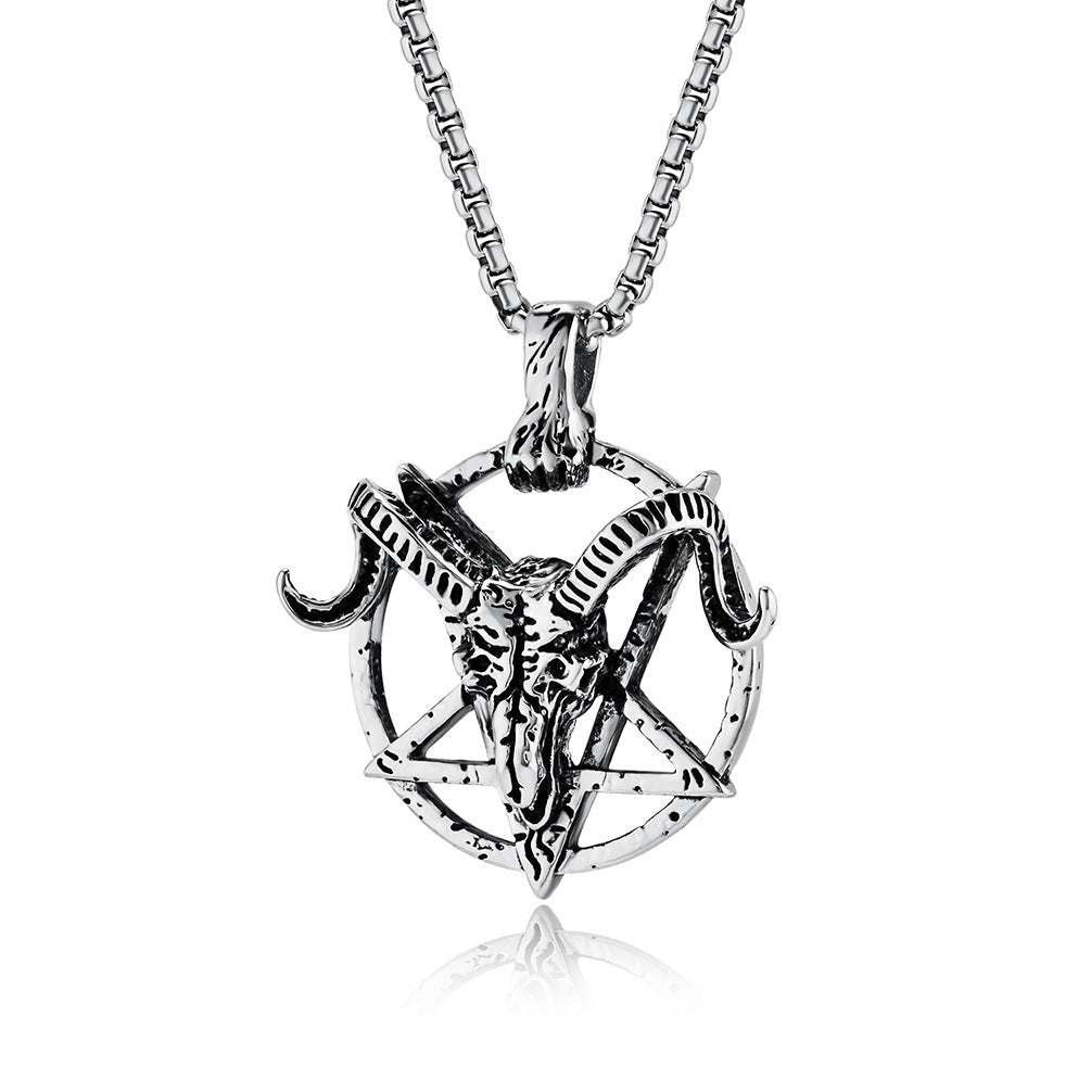 Planderful Pentagram Necklace For Hip Hop Fans Dark Retro Satan Goat Charm Stainless Steel
