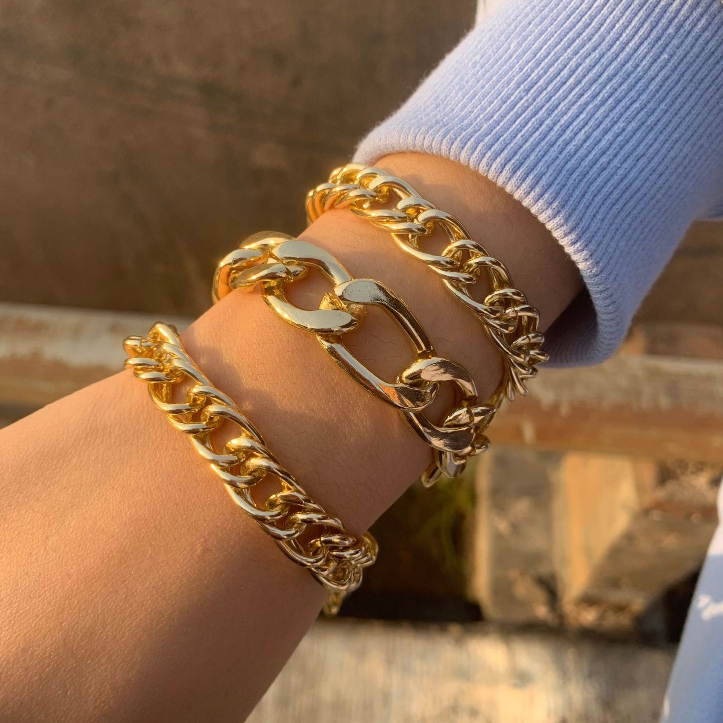 Planderful Vienna Verve Double Woven Punk Chain Bracelet For Women Statement Metal Jewelry
