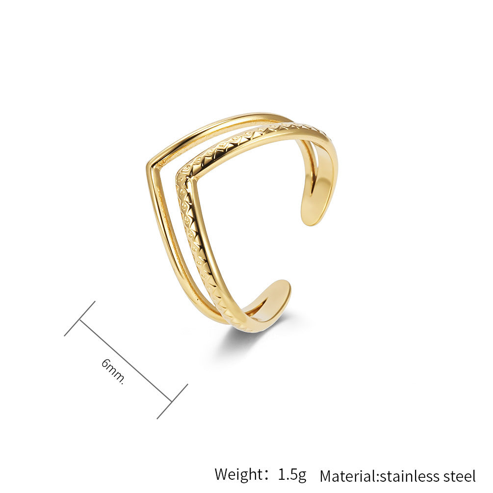 Planderful Geometric Stainless Steel Open Ring For Women Gold Plated Adjustable Fashion Jewelry