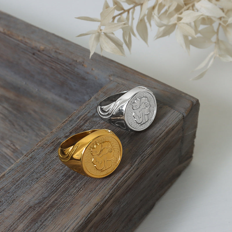 Cold Breeze Geometric Embossed Titanium Steel Ring