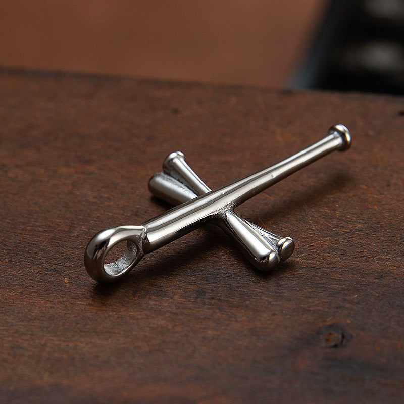 Planderful Titanium Steel Baseball Cross Pendant Necklace Unisex Durable Hip Hop Jewelry