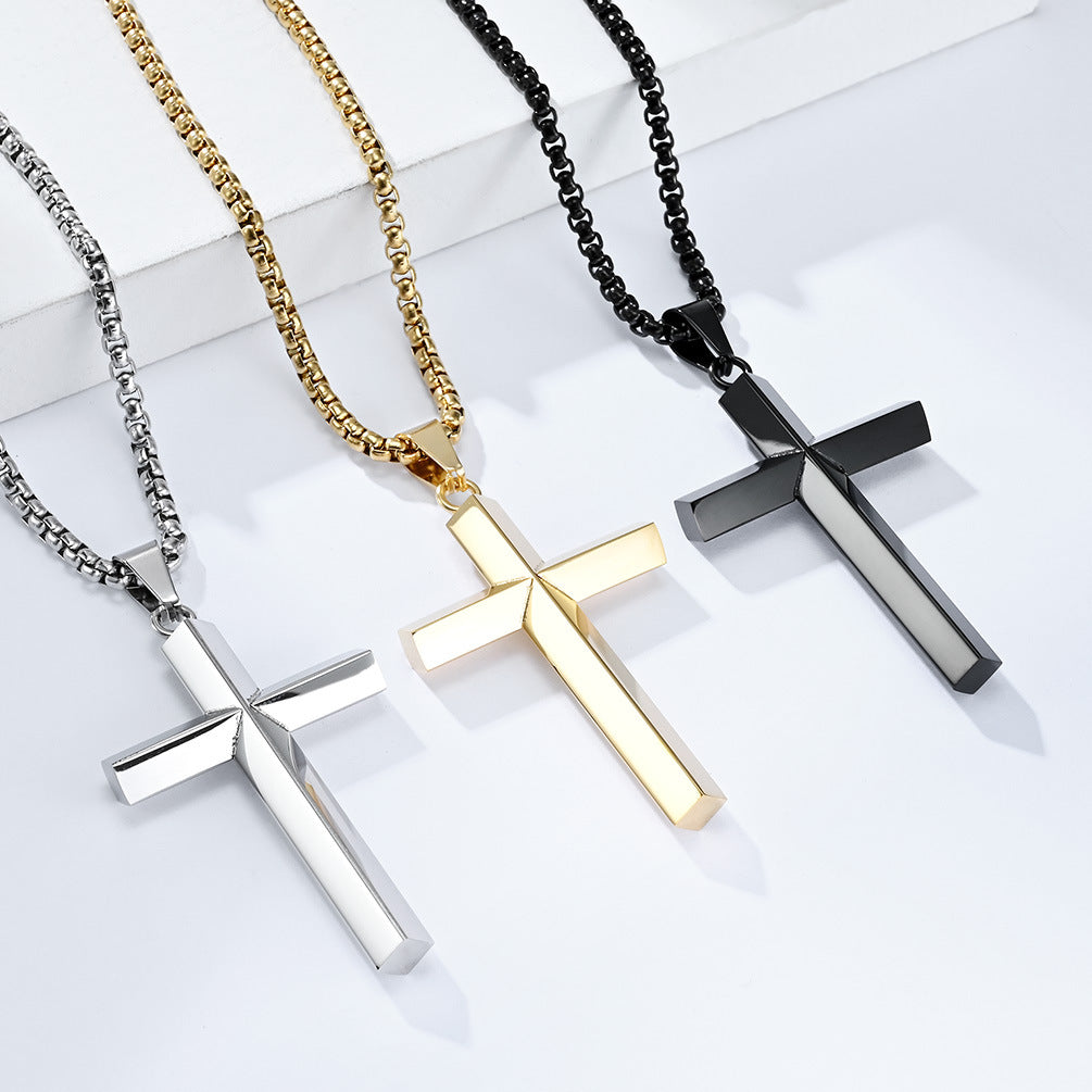 Planderful Titanium Steel Beveled Rhombus Cross Pendant Necklace For Men Durable Everyday Wear